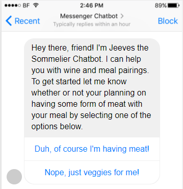 Facebook messenger chatbot message to customer